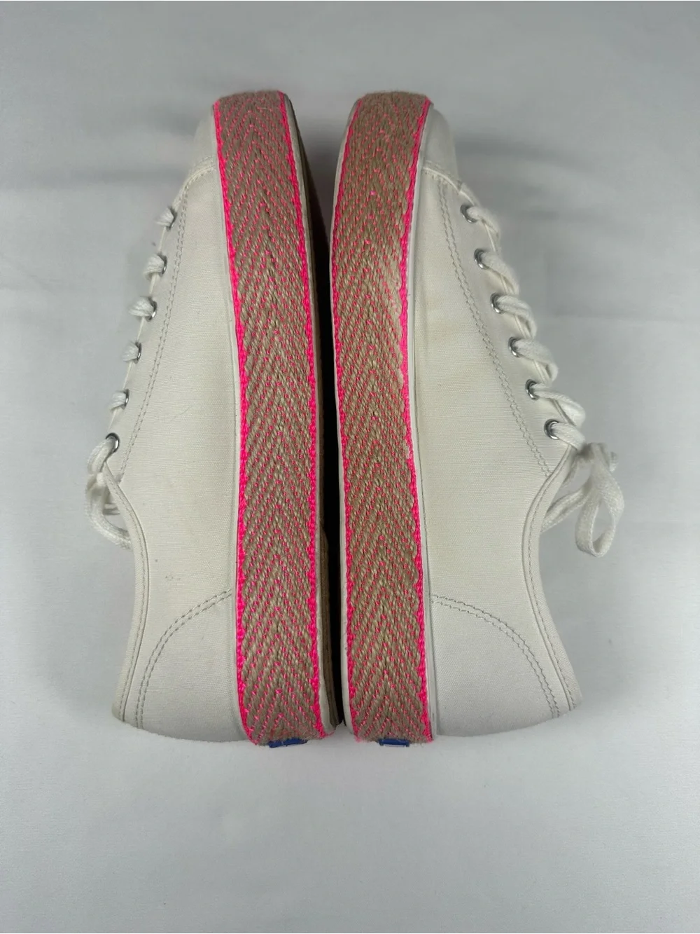 Keds Off-White Canvas Platform Sneakers with Neon Pink Trim